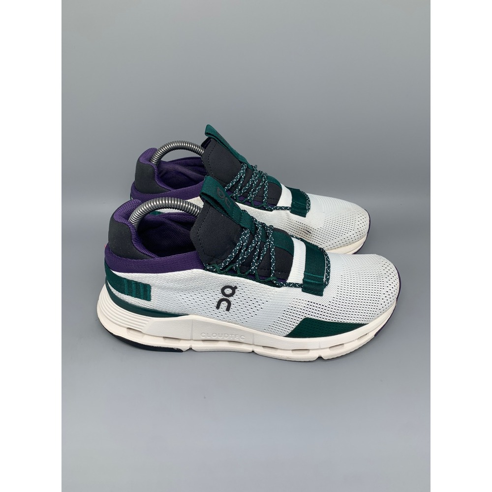 On Cloudnova White Purple‎ Green Running Shoes 26.99115 Women's Sz 9